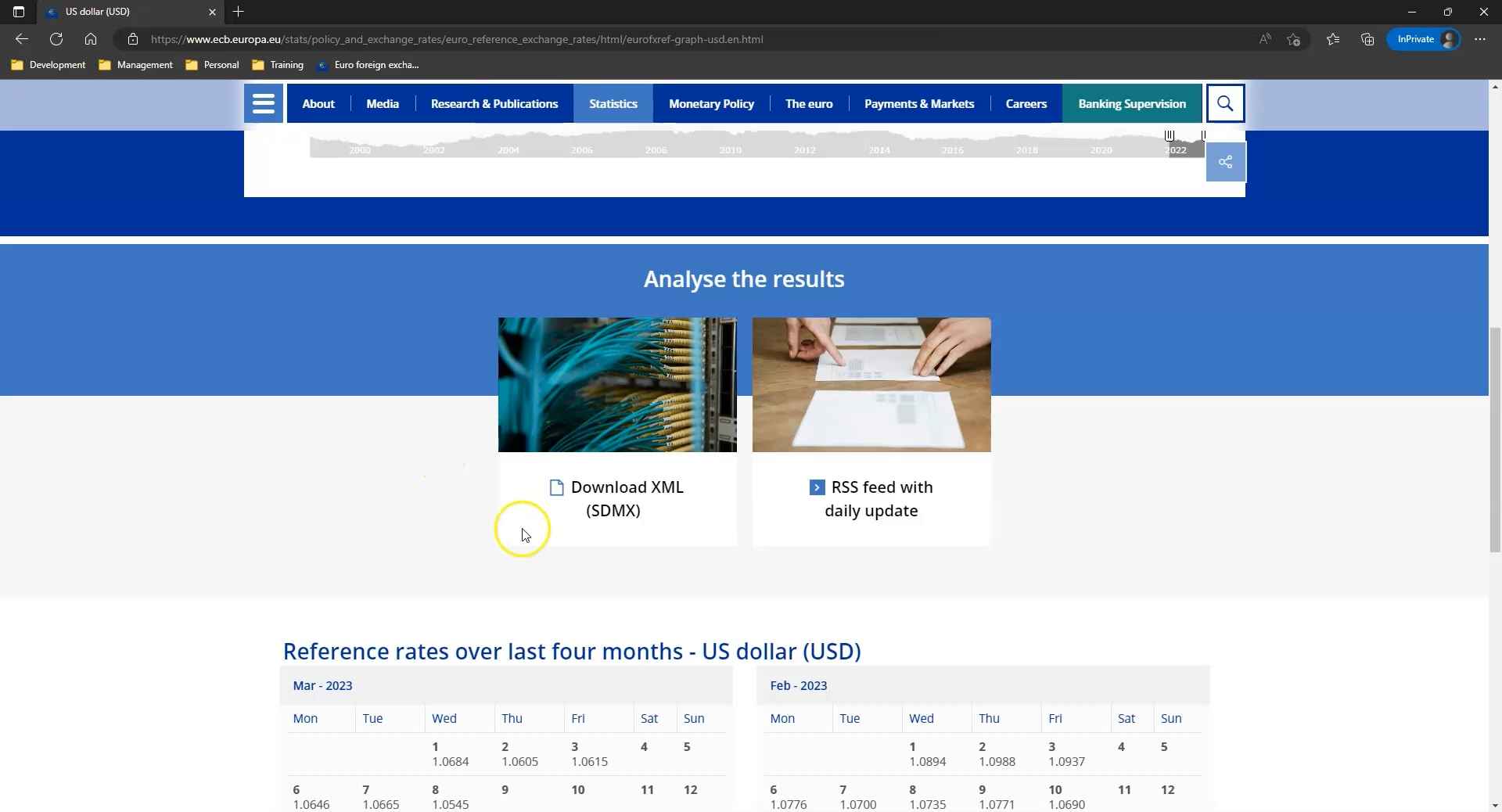Alt Text: Copying the XML link from the European Central Bank website