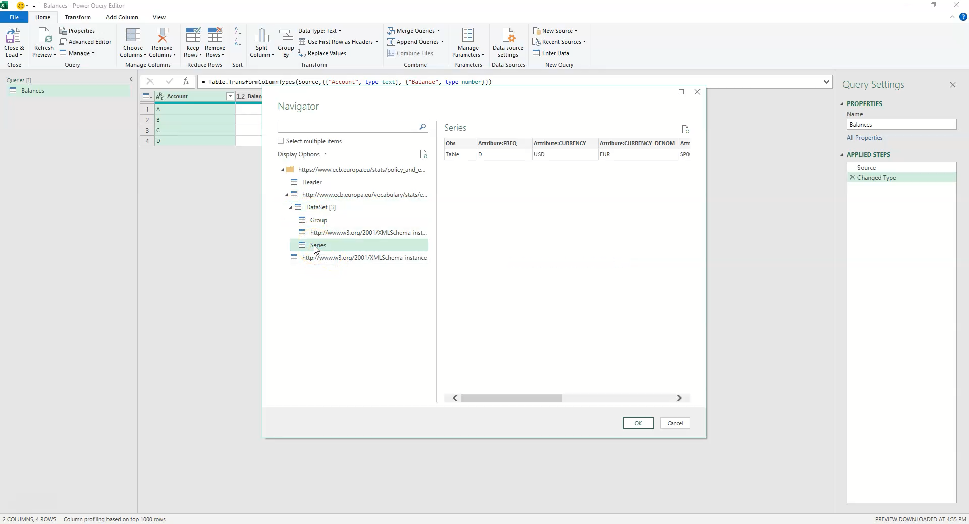 Alt Text: Expanding the Series table in Power Query to reveal Date and Rate columns