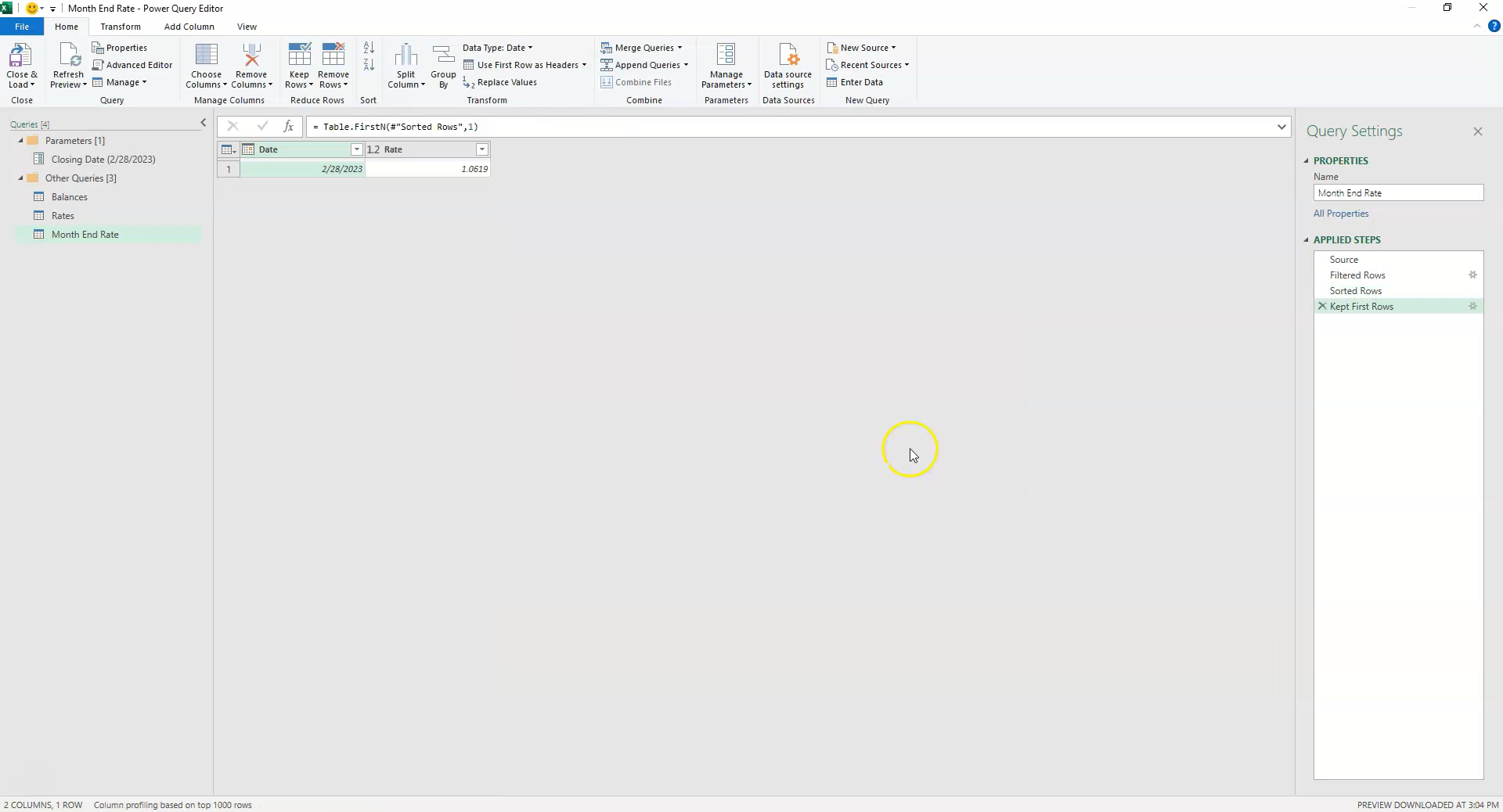 Alt Text: Result showing the filtered list sorted descending to capture the latest available rate